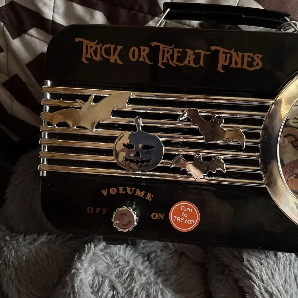 Mr Halloween Trick or Treat Tunes Black Silver Radio Animated Musical Witch